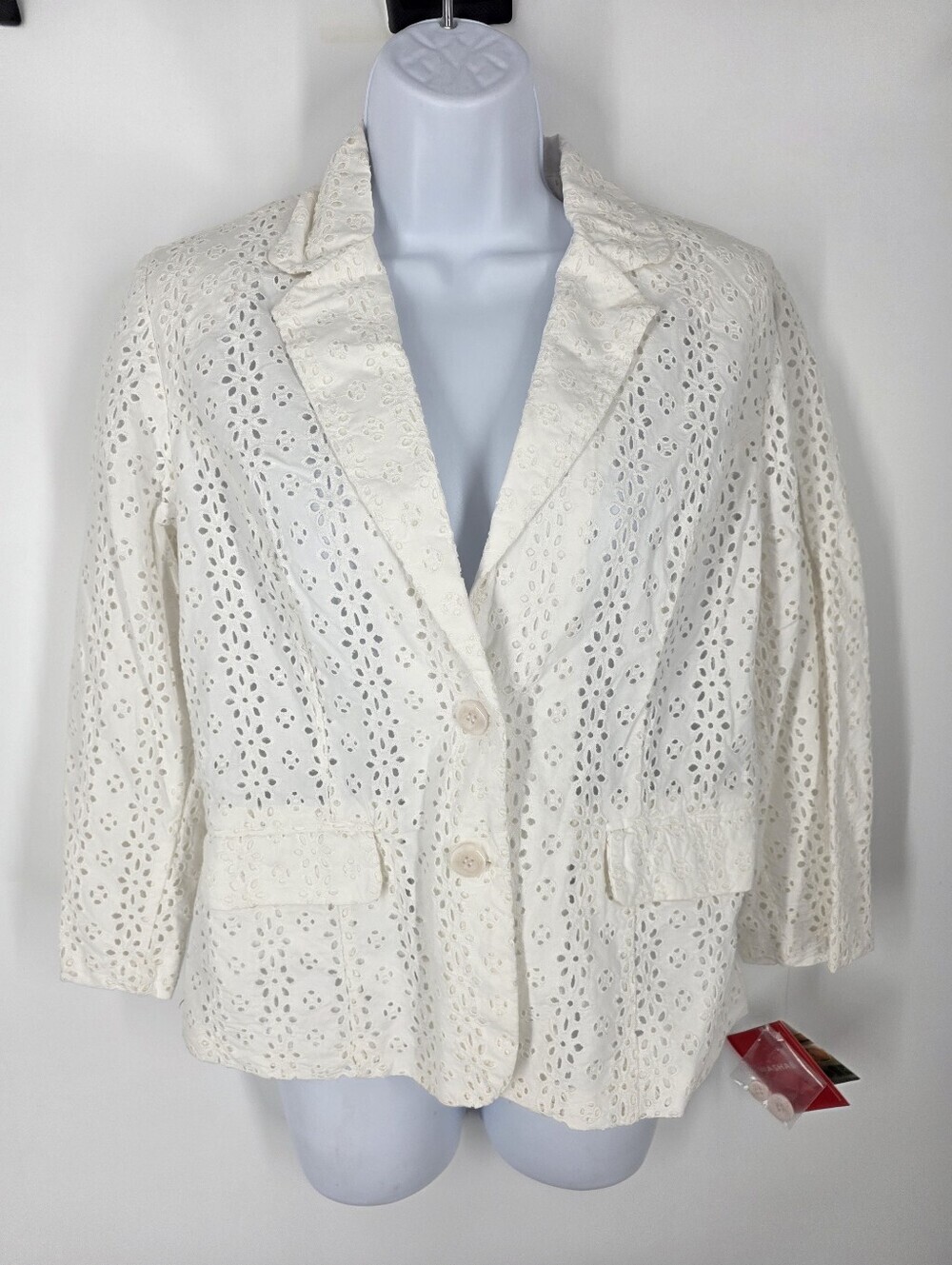 Oscar de la Renta White Eyelet Cotton Blazer Jacket Size 10